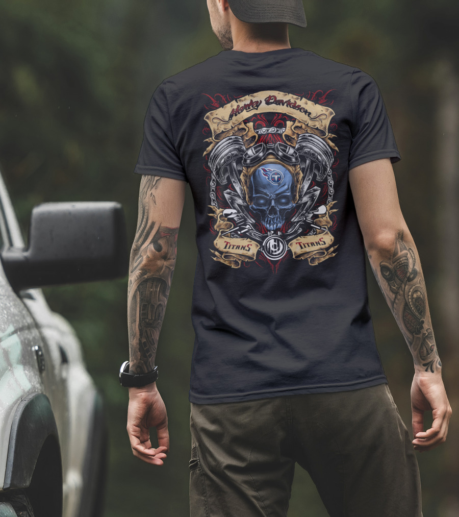 Tennessee Titans Nfl Harley Davidson Skull Engine Titans T-Shirt