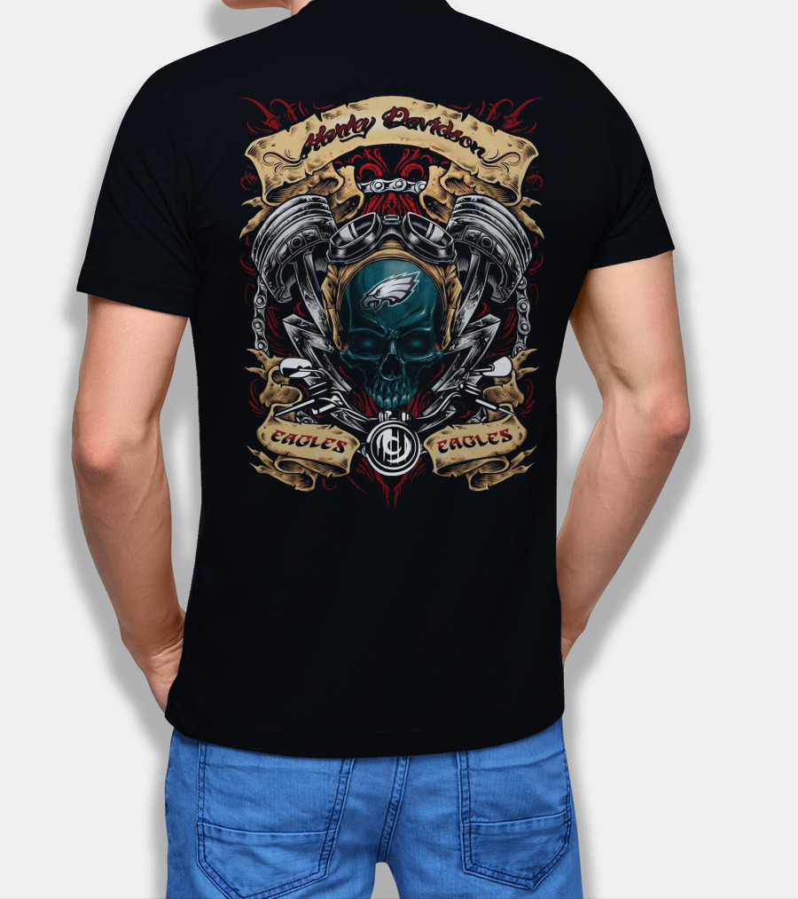 Harley Davidson Philadelphia Eagles Nfl Skull Motif Eagles T-Shirt