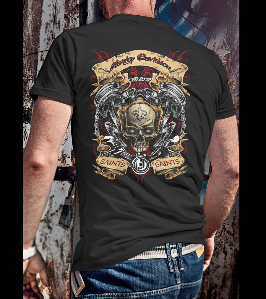 Harley Davidson New Orleans Saints Nfl Skull And Motor Design T5M1 T-Shirt