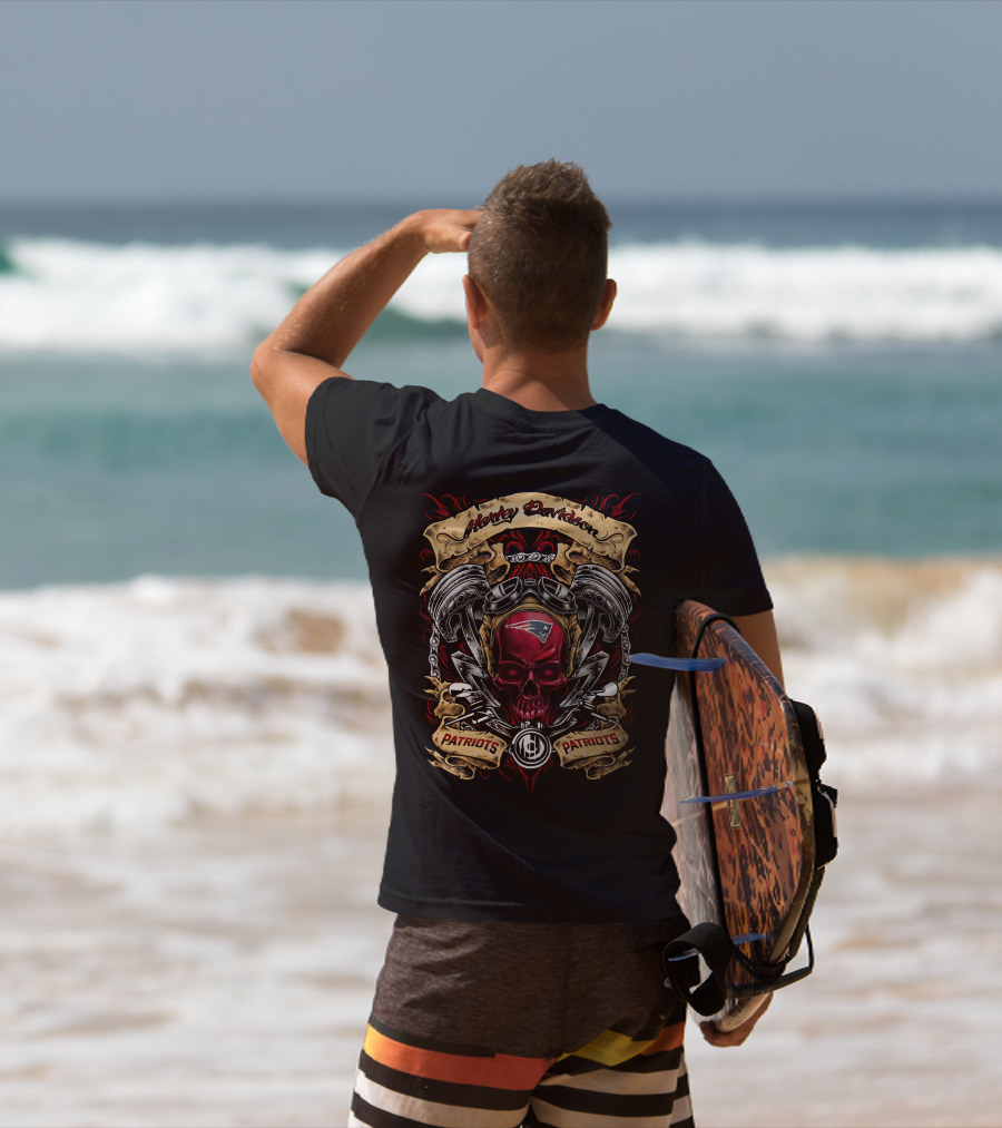 Harley Davidson New England Patriots Nfl T5M1 Skull Motorbike Engine Art T-Shirt