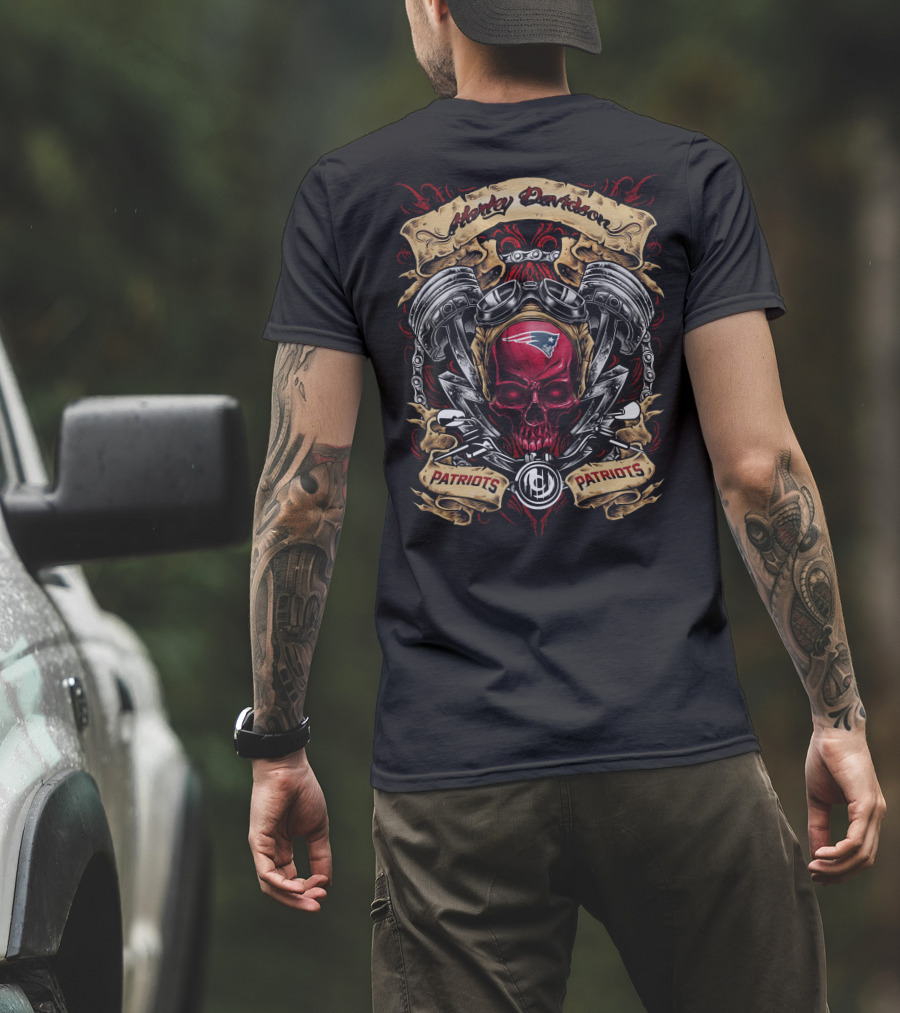 Harley Davidson New England Patriots Nfl T5M1 Skull Motorbike Engine Art T-Shirt