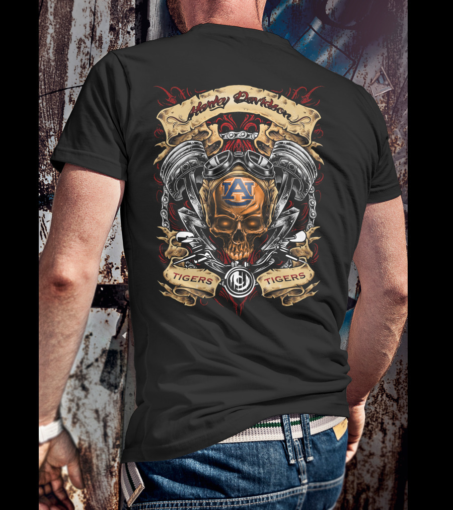 Harley Davidson Auburn Tigers Ncaa Skull And Engine T-Shirt
