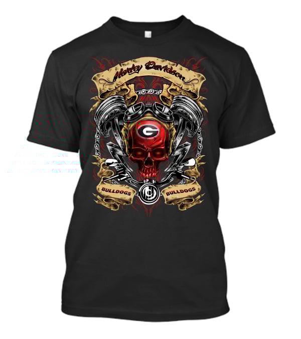 Georgia Bulldogs Harley Davidson Skull Motor Theme Unique T-Shirt