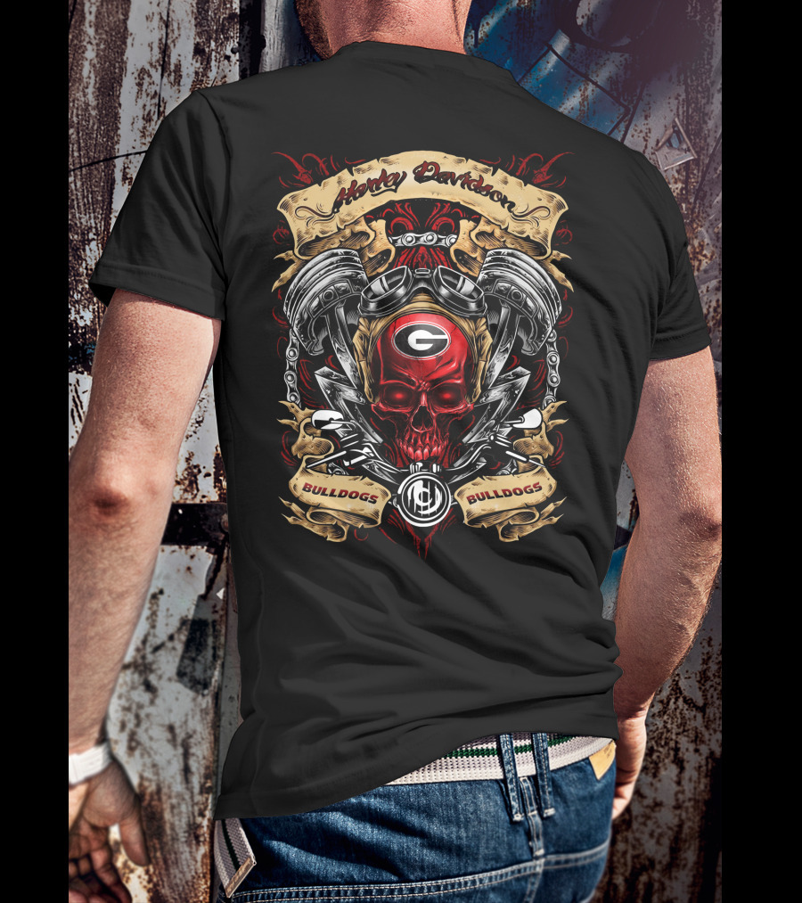 Georgia Bulldogs Harley Davidson Skull Motor Theme Unique T-Shirt