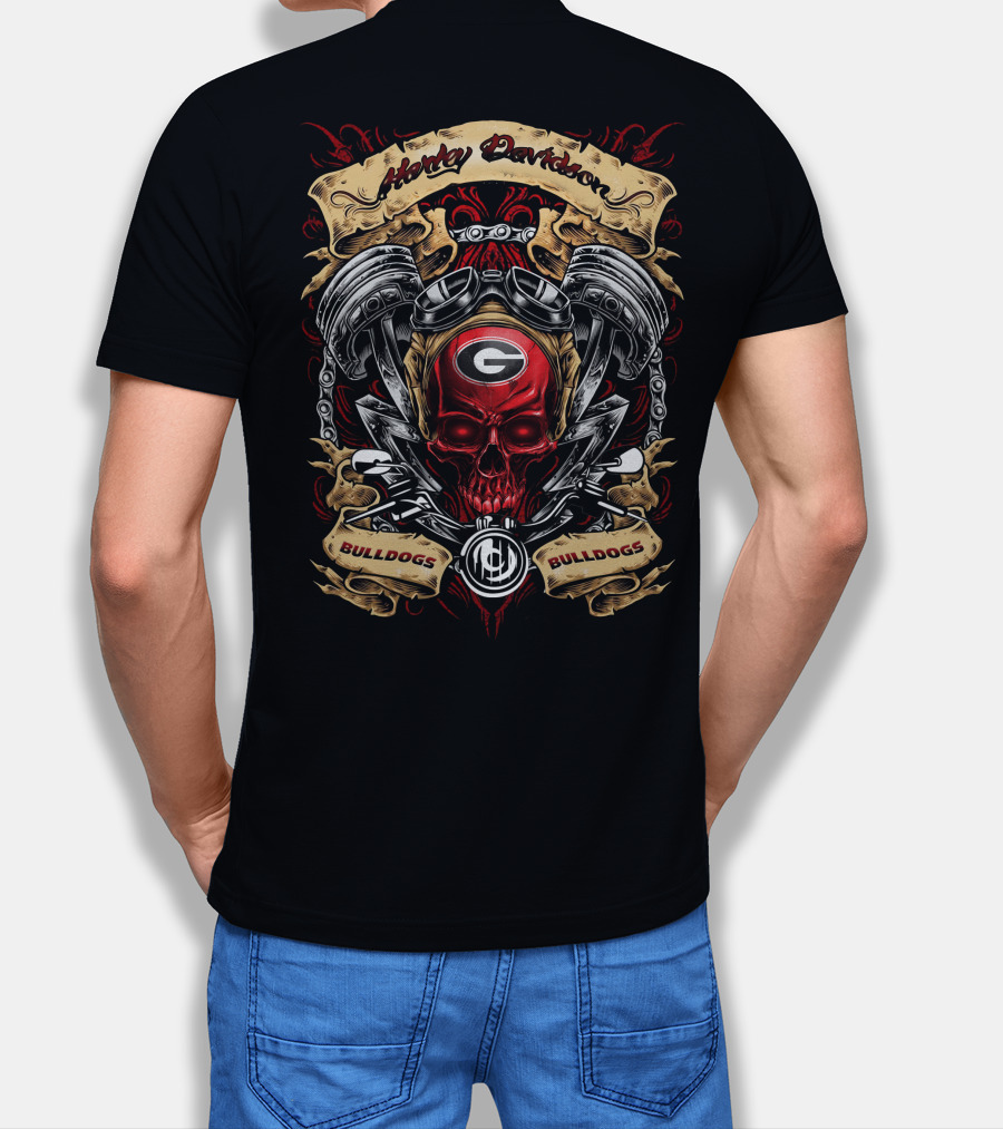 Georgia Bulldogs Harley Davidson Skull Motor Theme Unique T-Shirt