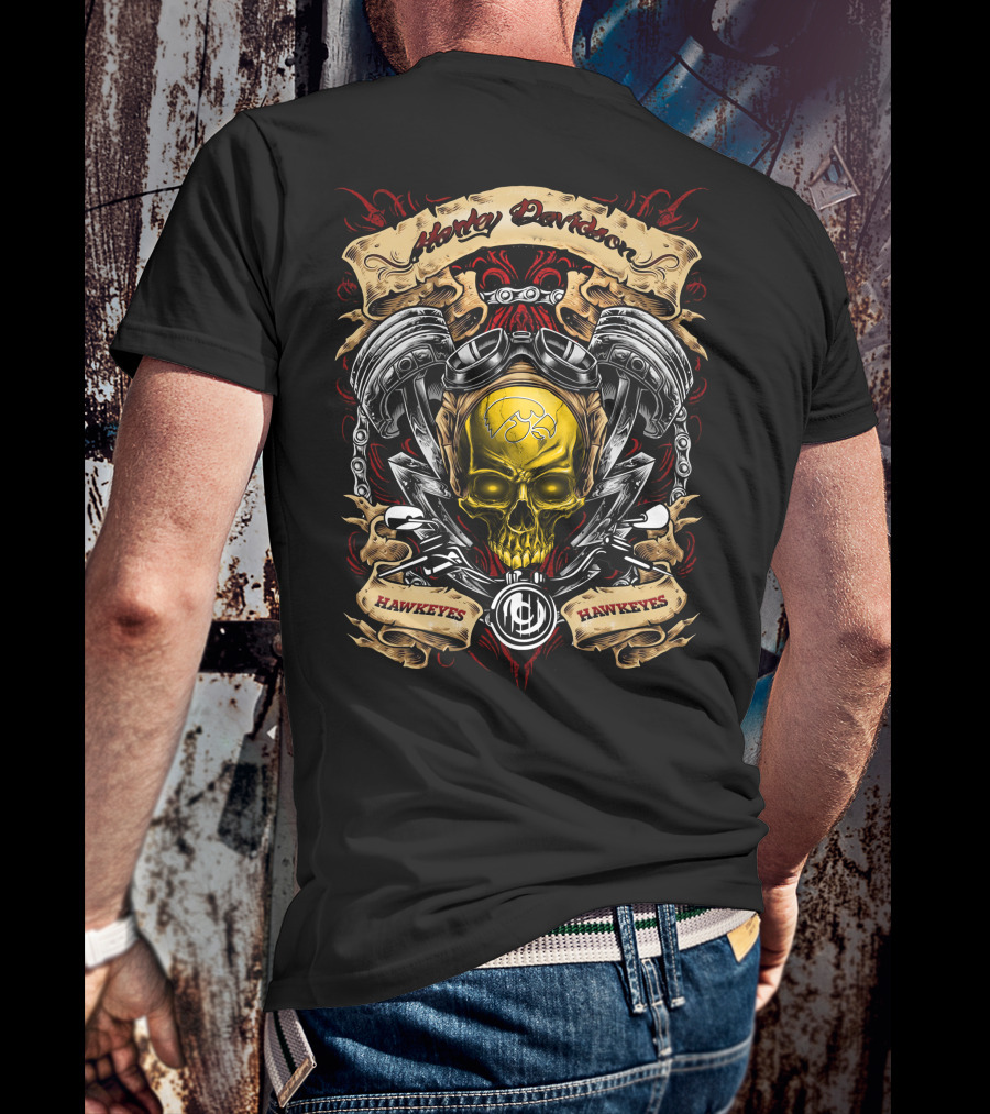 Harley Davidson Iowa Hawkeyes Ncaa Skull Design Hawkeyes T-Shirt