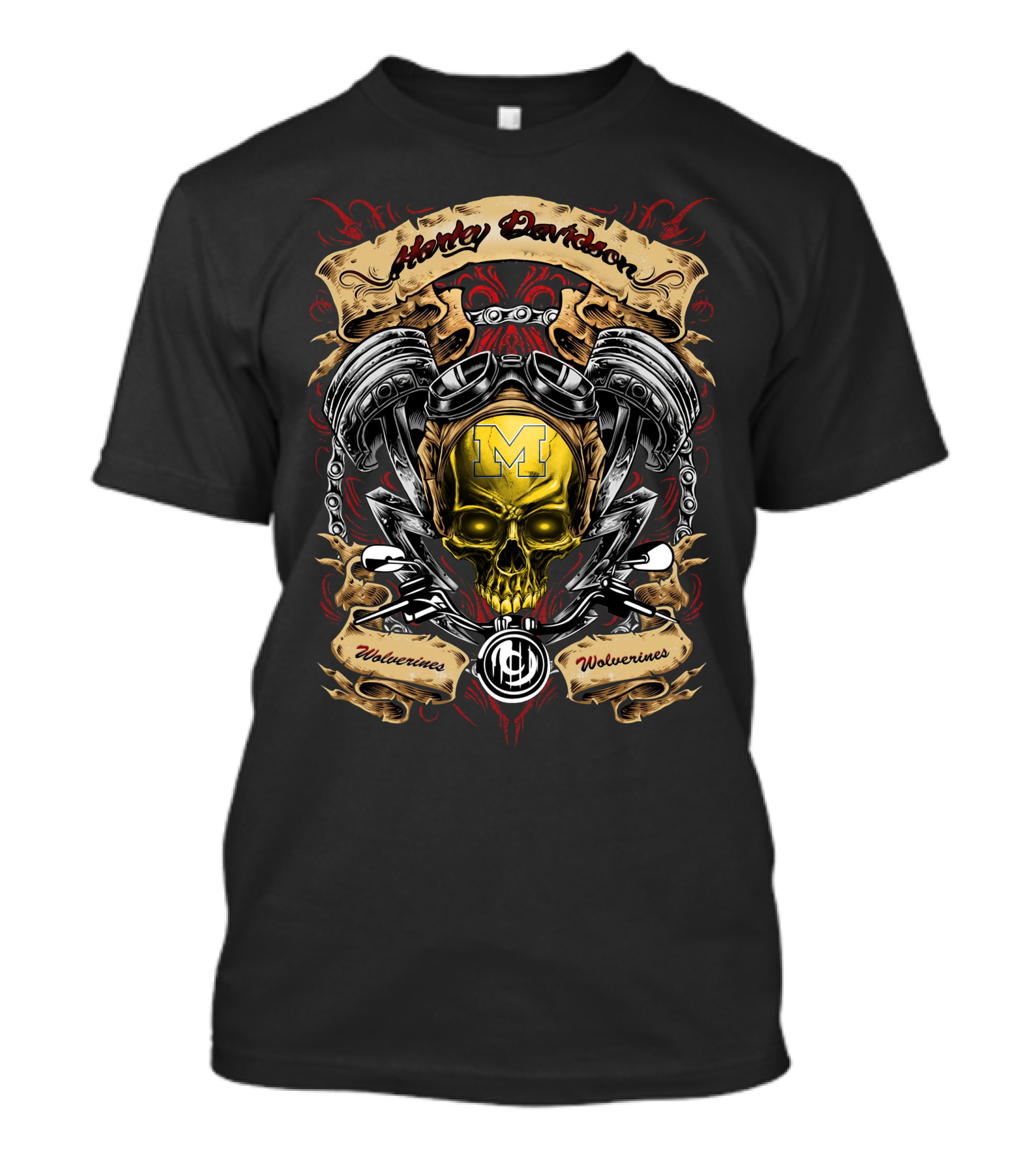 Harley Davidson Michigan Wolverines Skull M Logo Ncaa T-Shirt