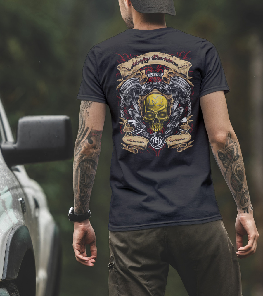 Harley Davidson Michigan Wolverines Skull M Logo Ncaa T-Shirt