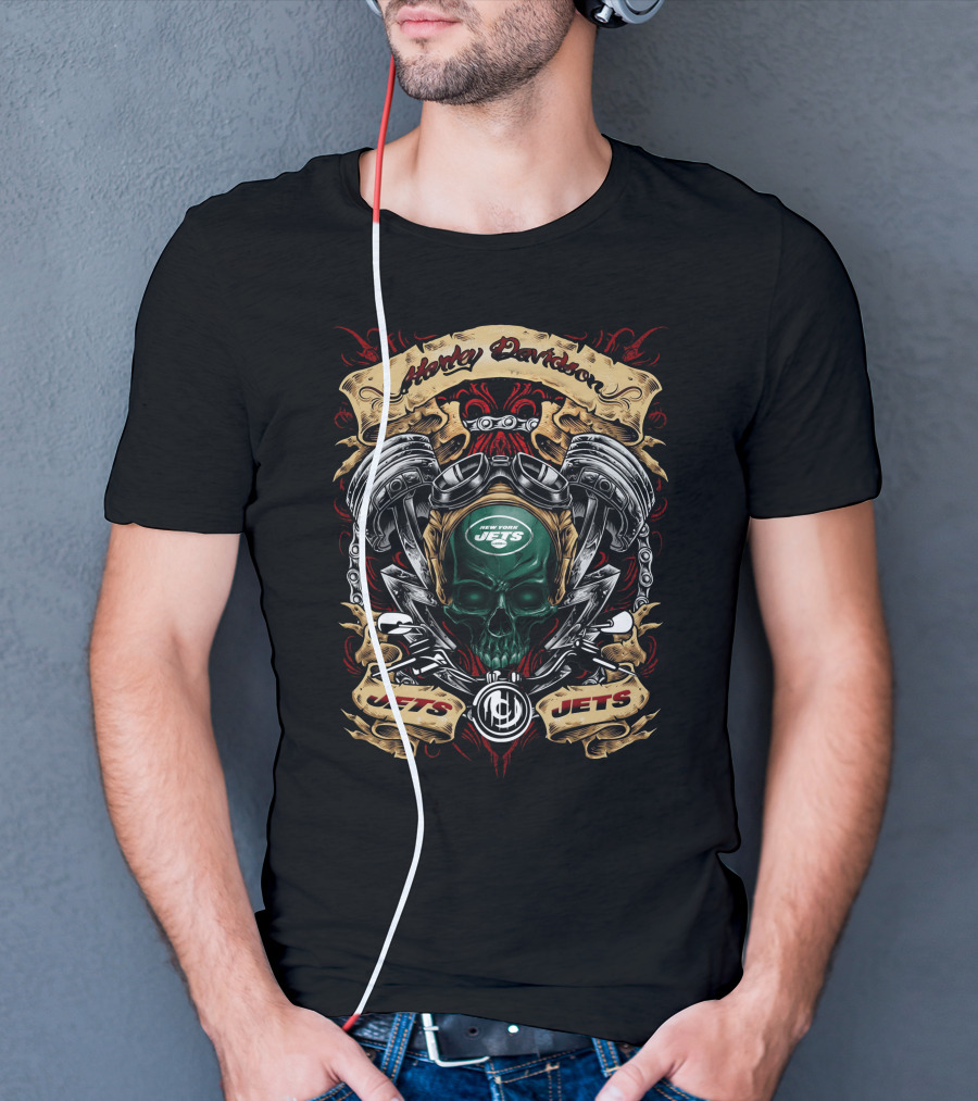 New York Jets Harley Davidson Skull Pistons Nfl Jets T-Shirt