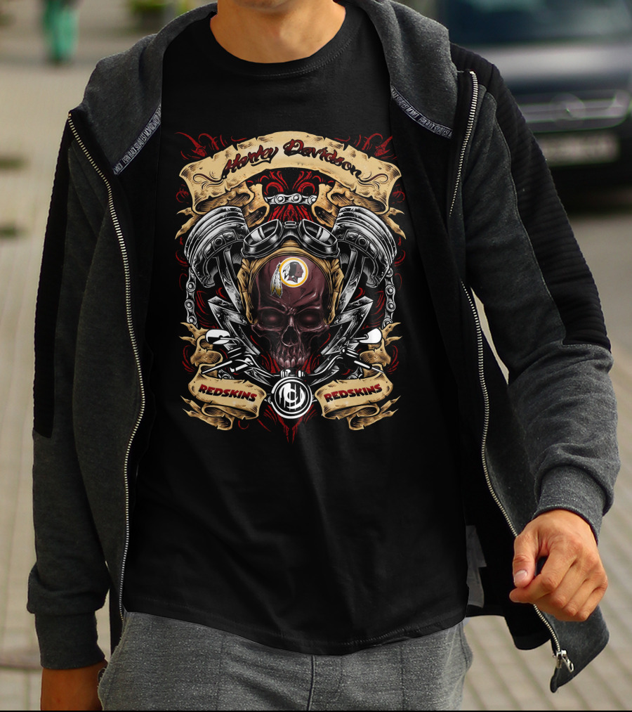 Harley Davidson Washington Redskins Motorcycle Skull T-Shirt