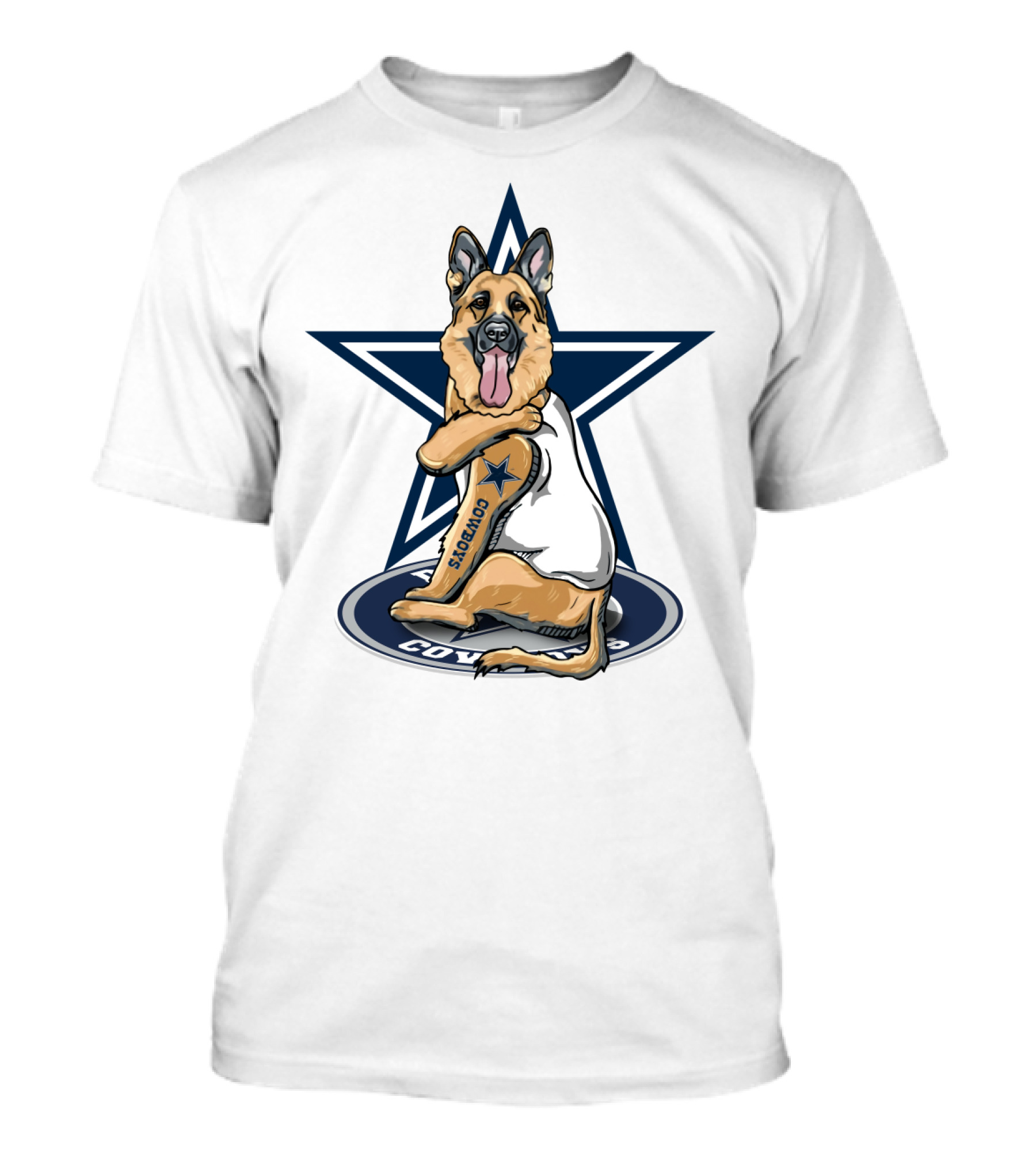 Cowboys Star With German Shepherd Football Fan Tattoo T-Shirt