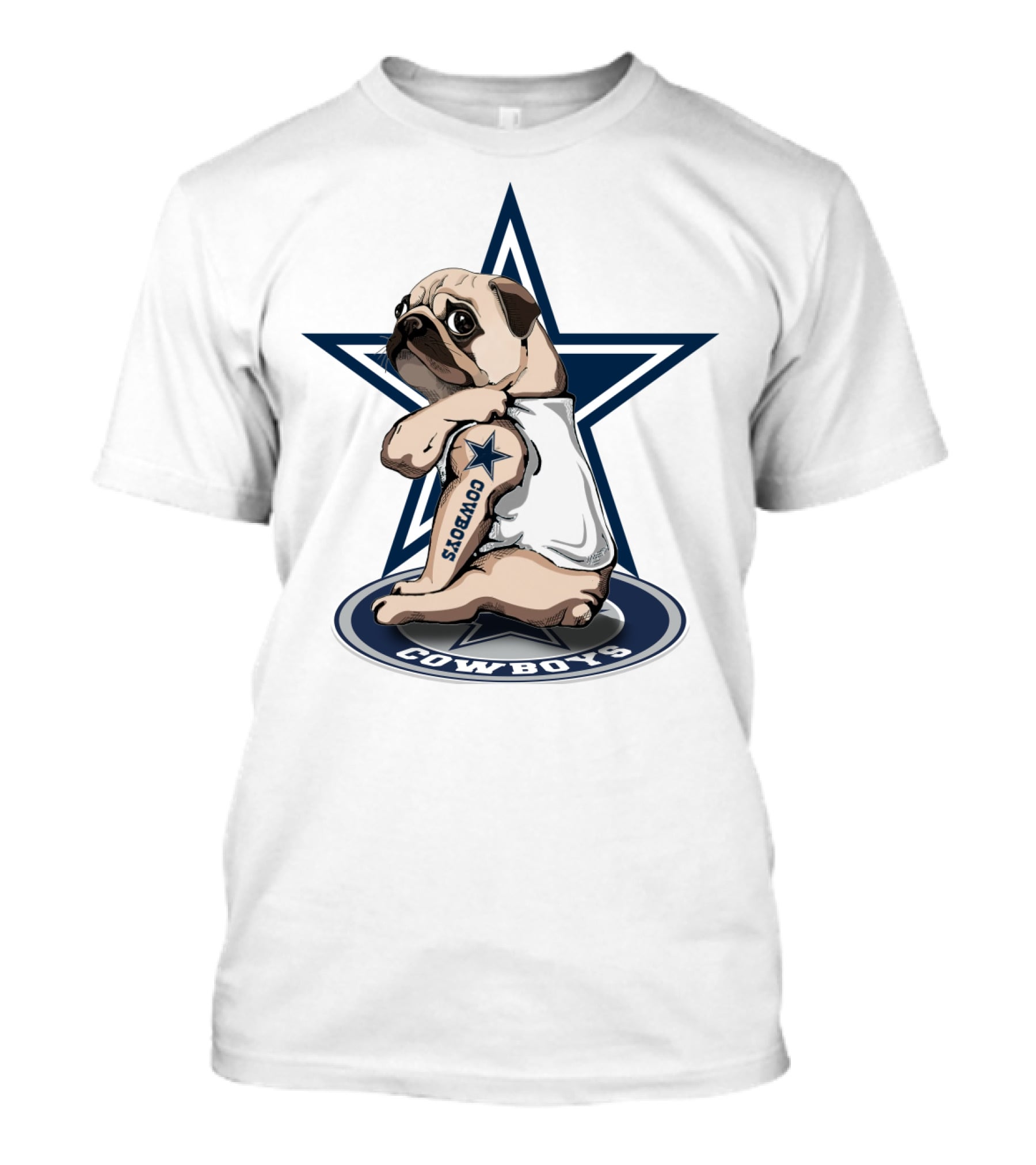 Cowboys Pug Star Logo Tattoo T-Shirt