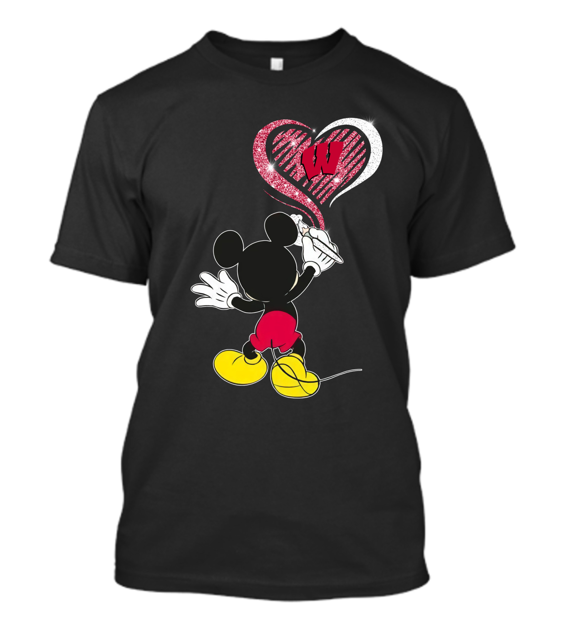 Mickey Painting Heart With Wisconsin Badgers W T-Shirt