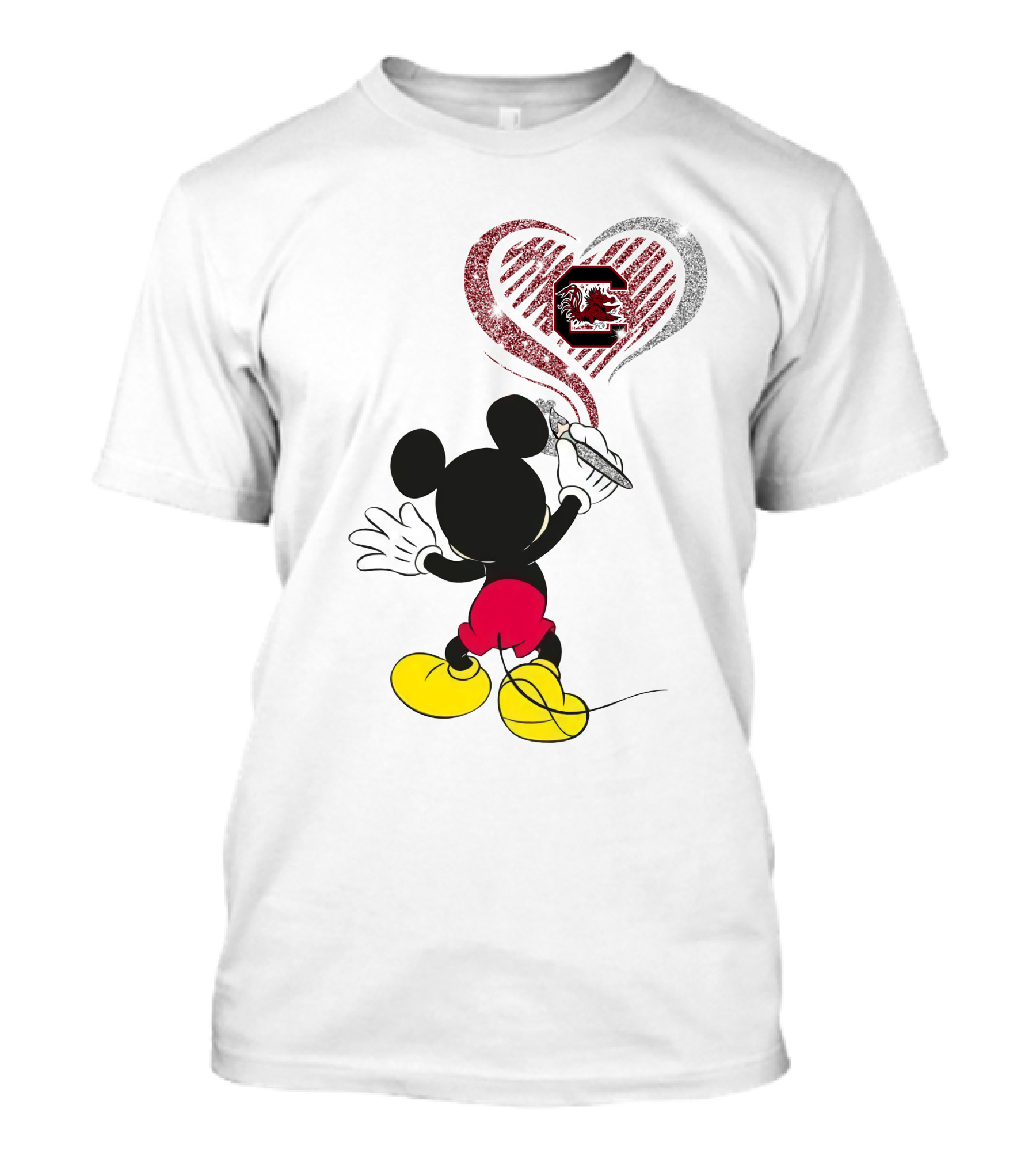 Mickey Mouse South Carolina Gamecocks Heart Drawing T-Shirt