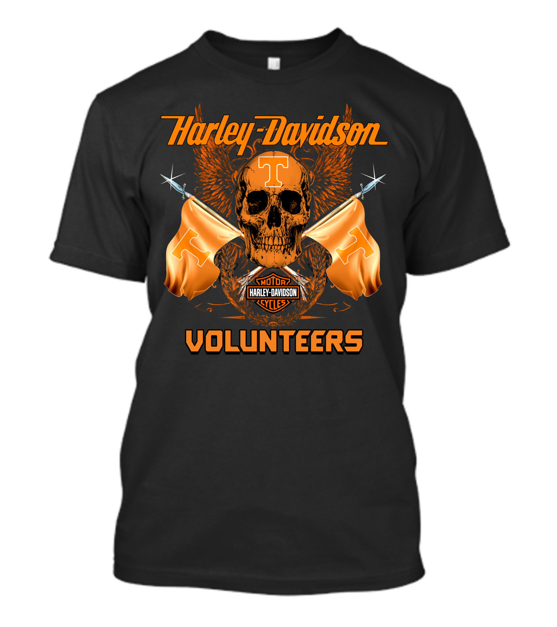 Harley Davidson Volunteers Skull Orange Flags Winged T-Shirt