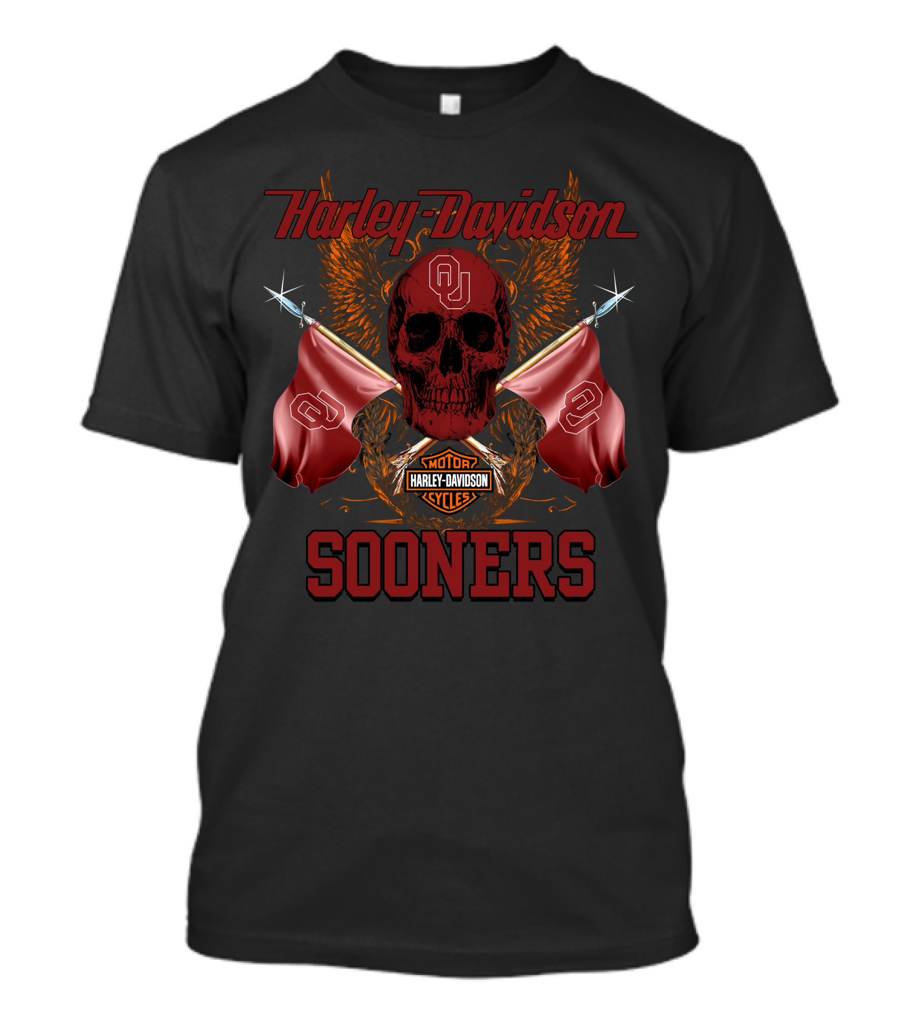 Harley Davidson Sooners Skull Flags Oklahoma University T-Shirt