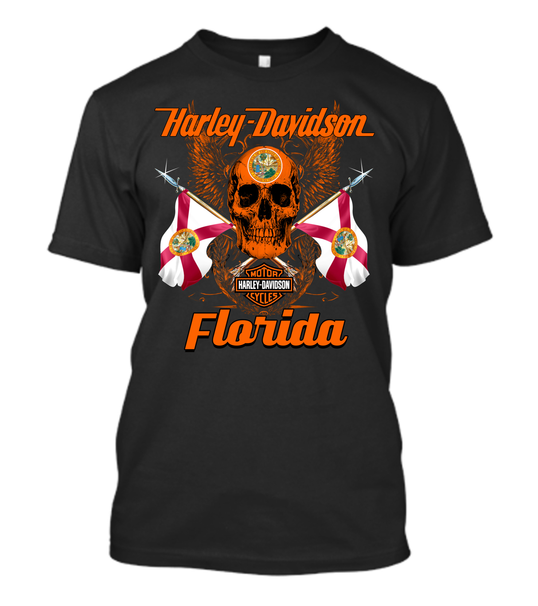 Harley Davidson Florida Skull With Flags And Logo Motif T-Shirt