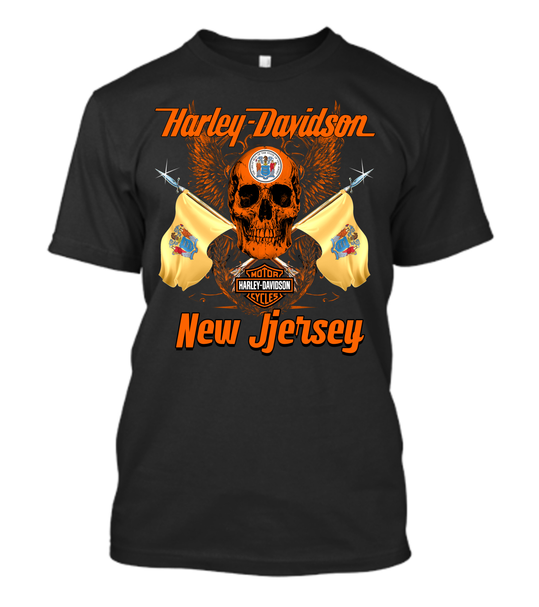 Harley Davidson New Jersey Skull Flags Motorcycle Cycles T-Shirt
