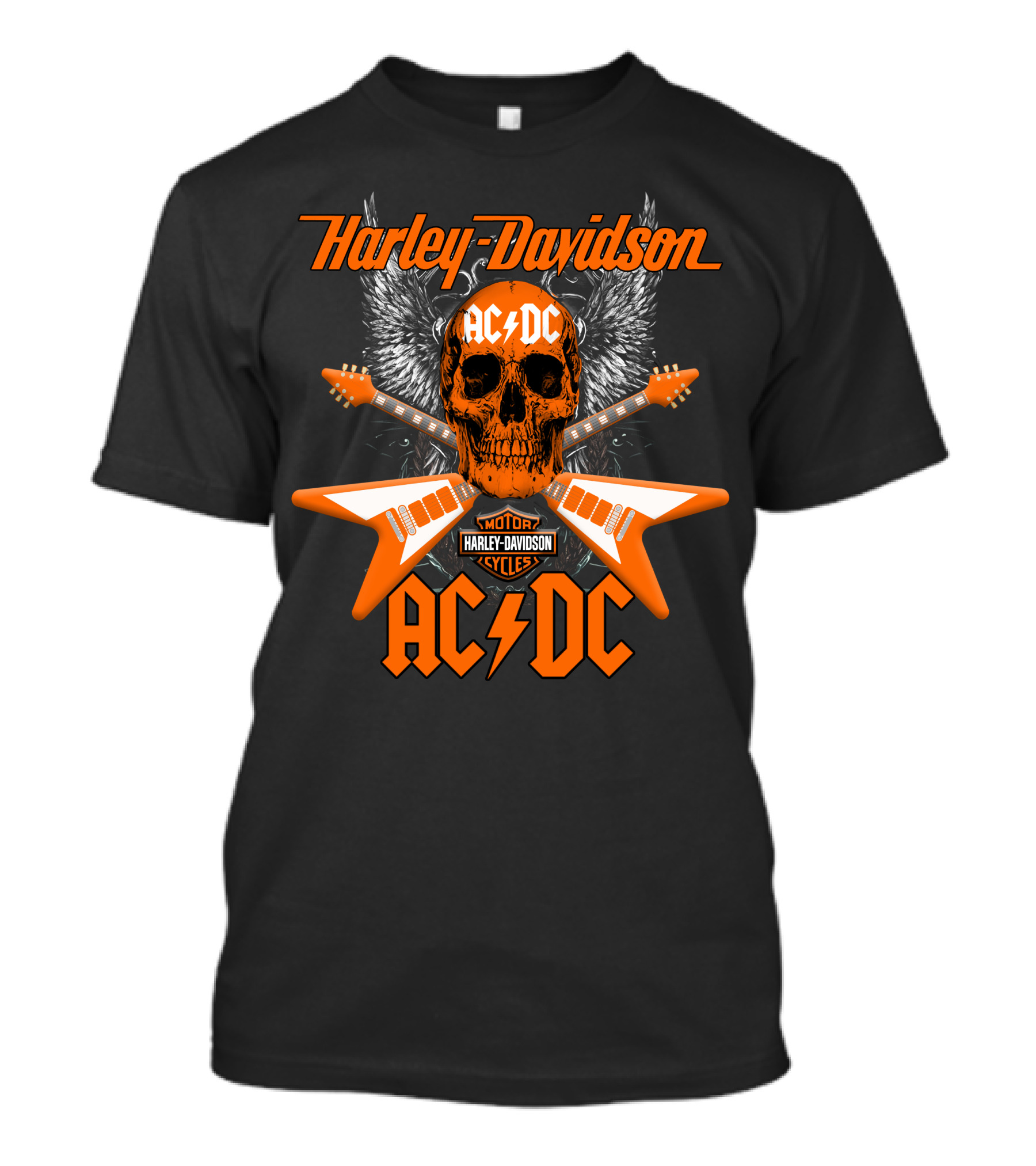 Harley Davidson Ac/Dc Skull Electric Guitar Motor Cycles T-Shirt
