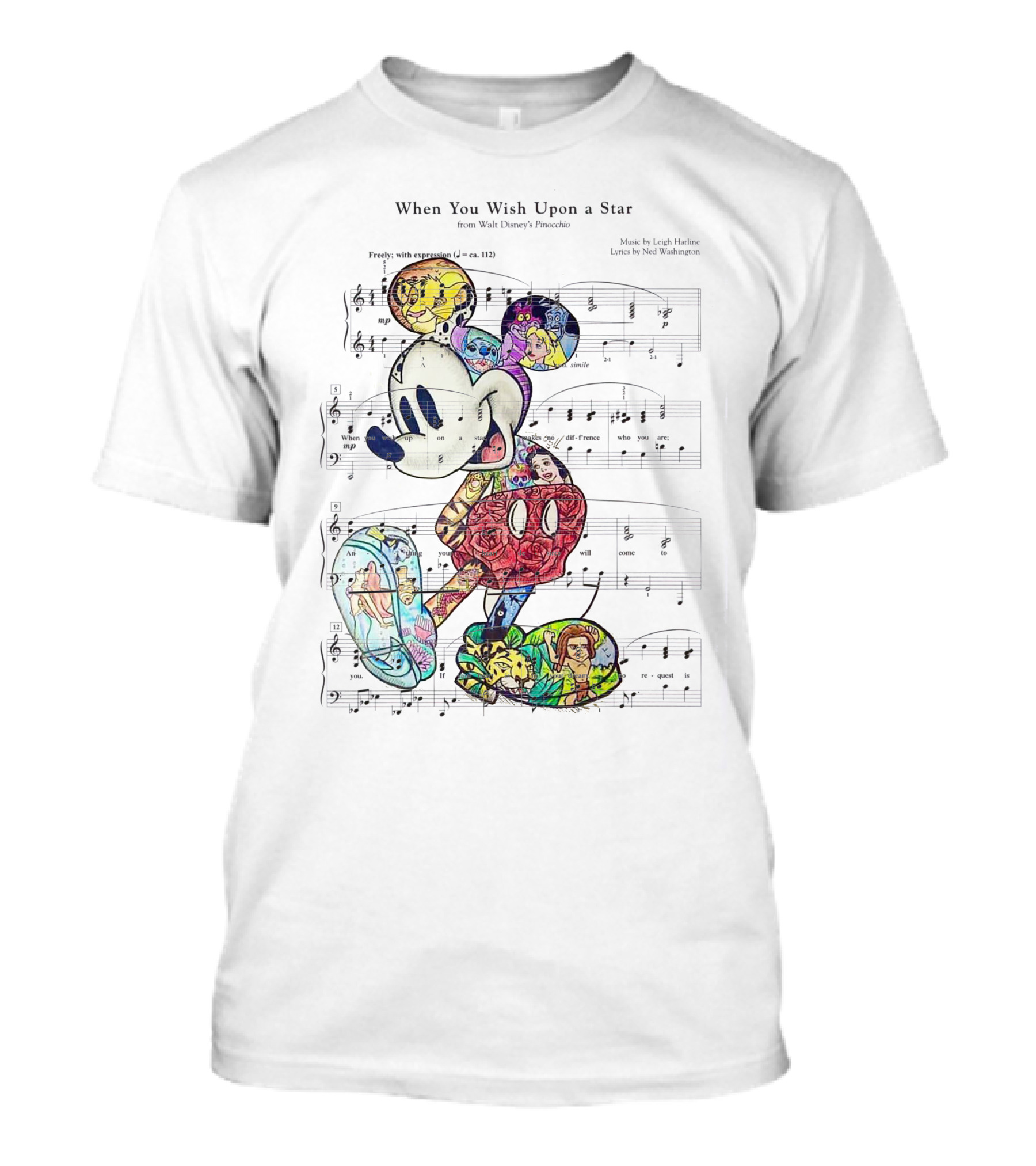 When You Wish Upon A Star Disney Music Mickey Mouse Sheet Music T-Shirt
