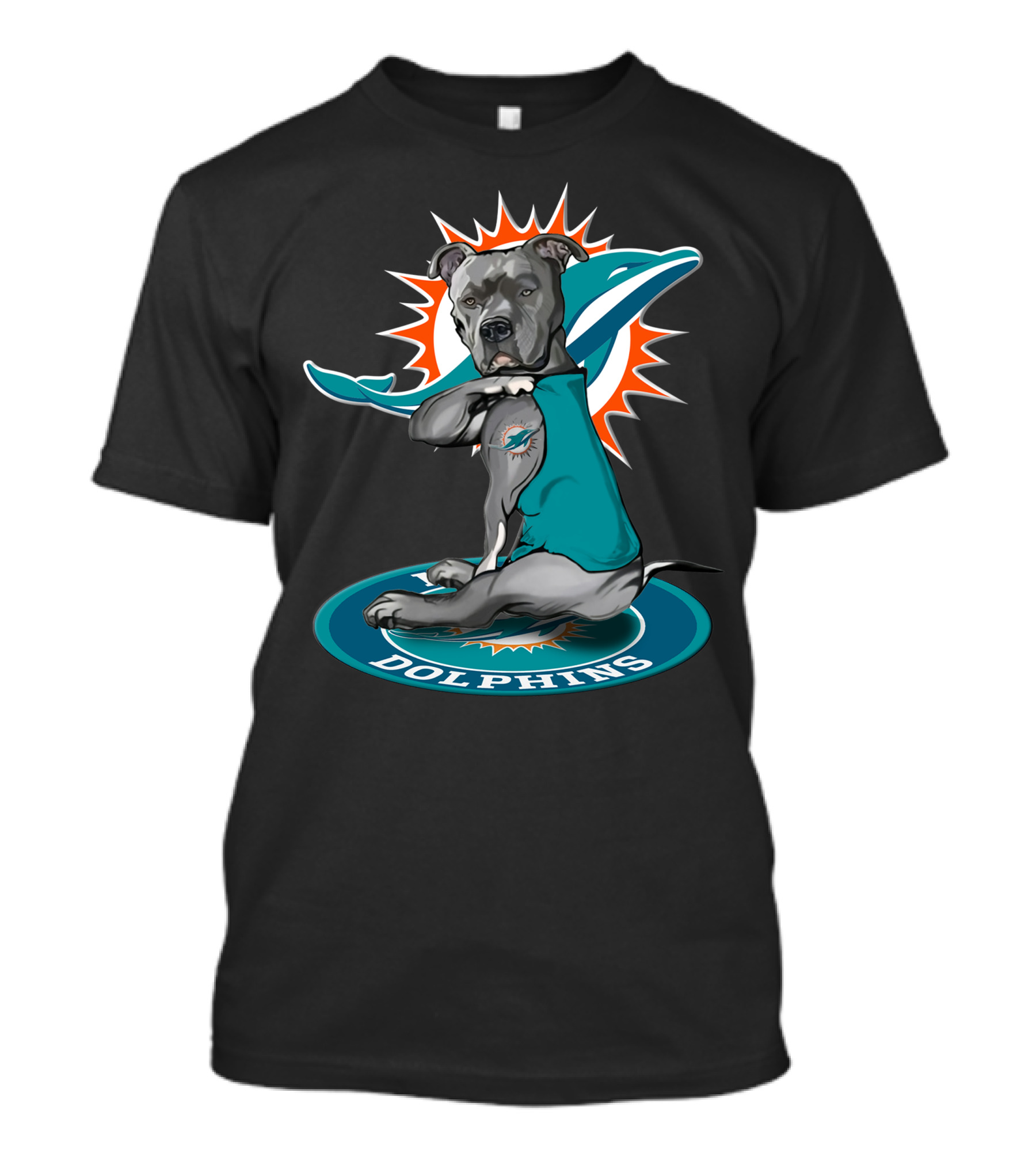 Miami Dolphins Dog With Logo Tattoo And Jersey T-Shirt