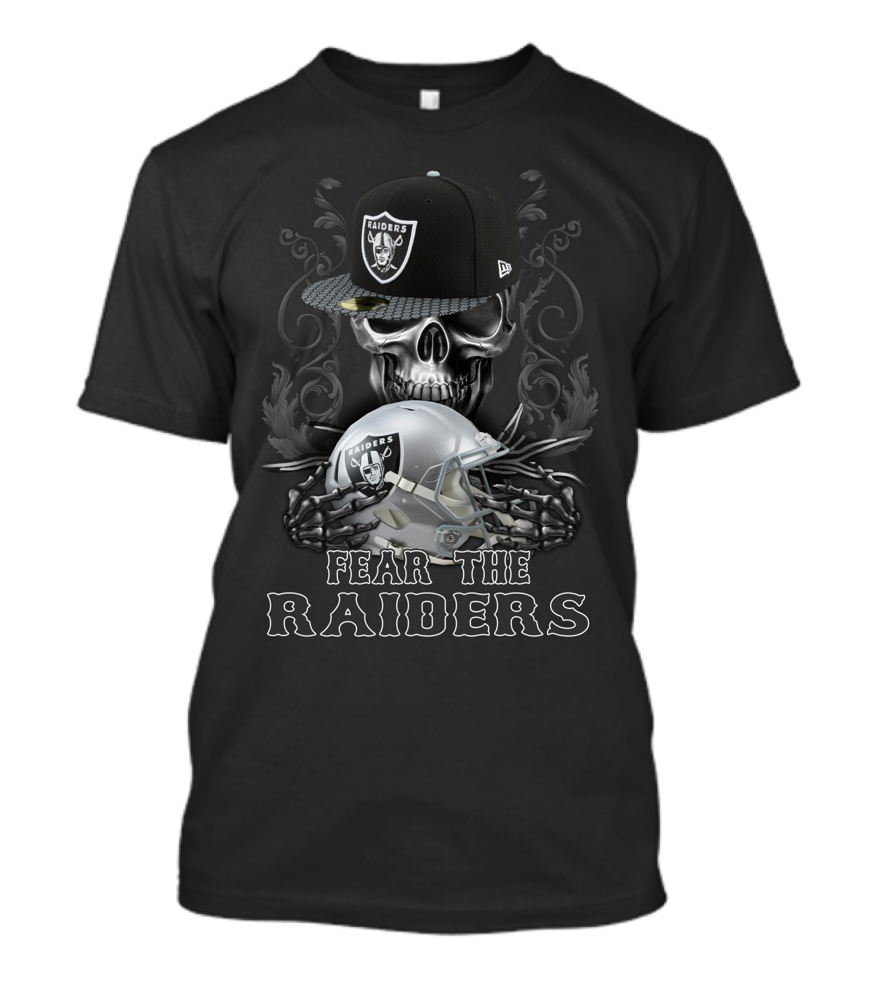 Fear The Las Vegas Raiders Skull Helmet Cap T-Shirt