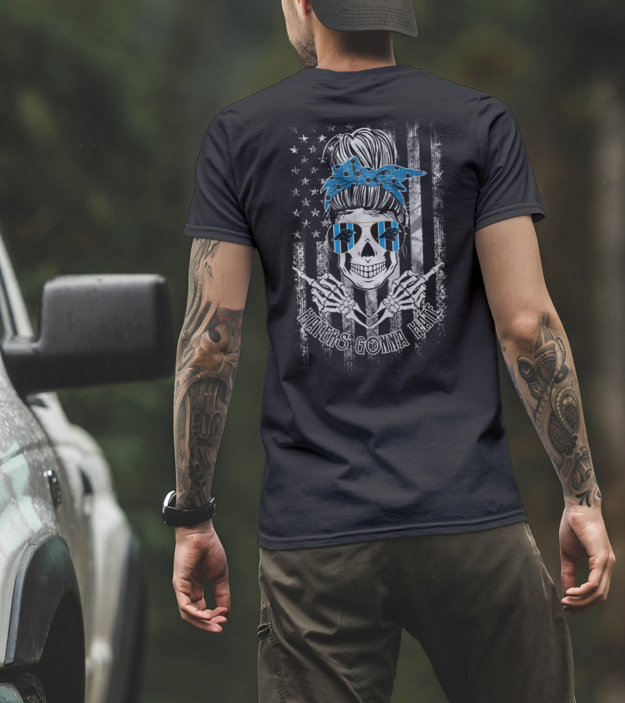 Haters Gonna Hate Carolina Panthers Skull With Bandana And Sunglasses T-Shirt