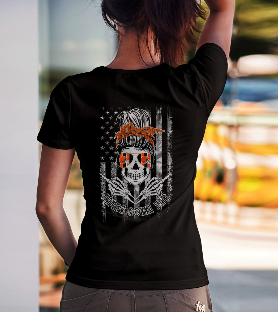 Haters Gonna Hate Cleveland Browns Skull With Bandana And Flag T-Shirt