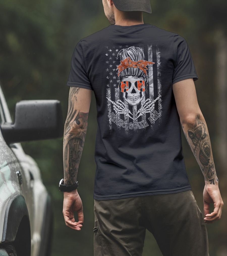 Haters Gonna Hate Cleveland Browns Skull With Bandana And Flag T-Shirt