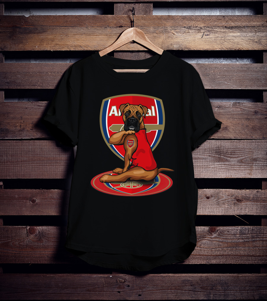 Arsenal Logo Dog Sitting On Crest T-Shirt