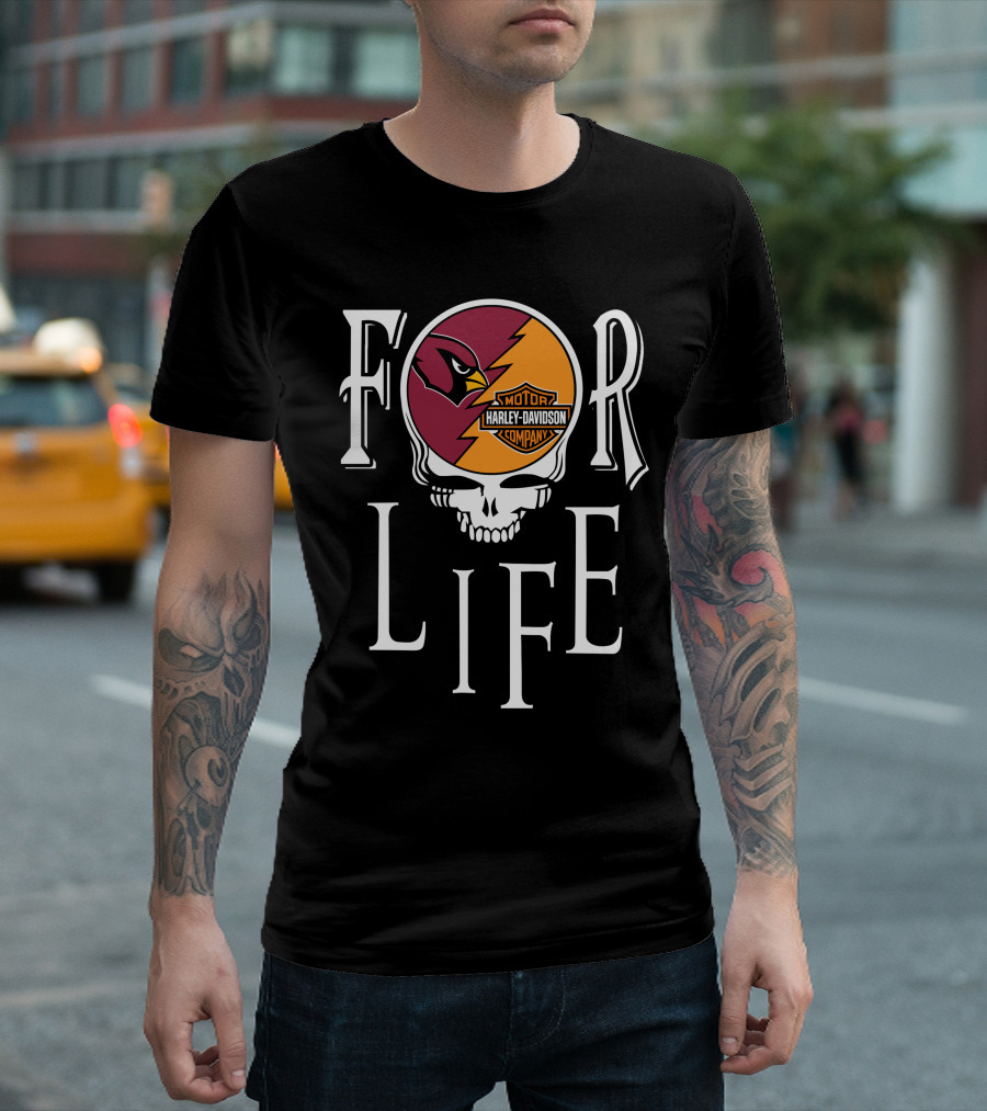 Arizona Cardinals Harley Davidson Nfl For Life Skull T-Shirt