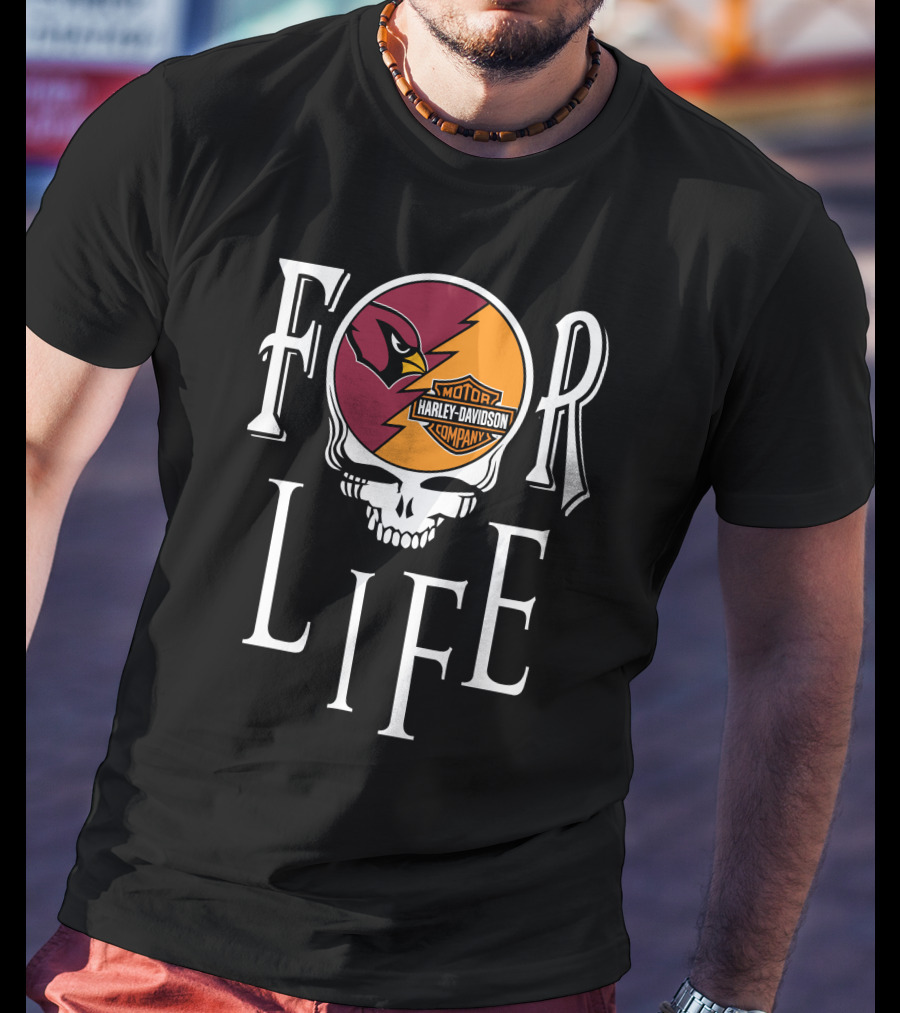 Arizona Cardinals Harley Davidson Nfl For Life Skull T-Shirt
