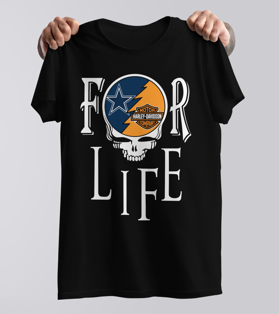 Dallas Cowboys Harley Davidson Nfl For Life Football Skull T-Shirt