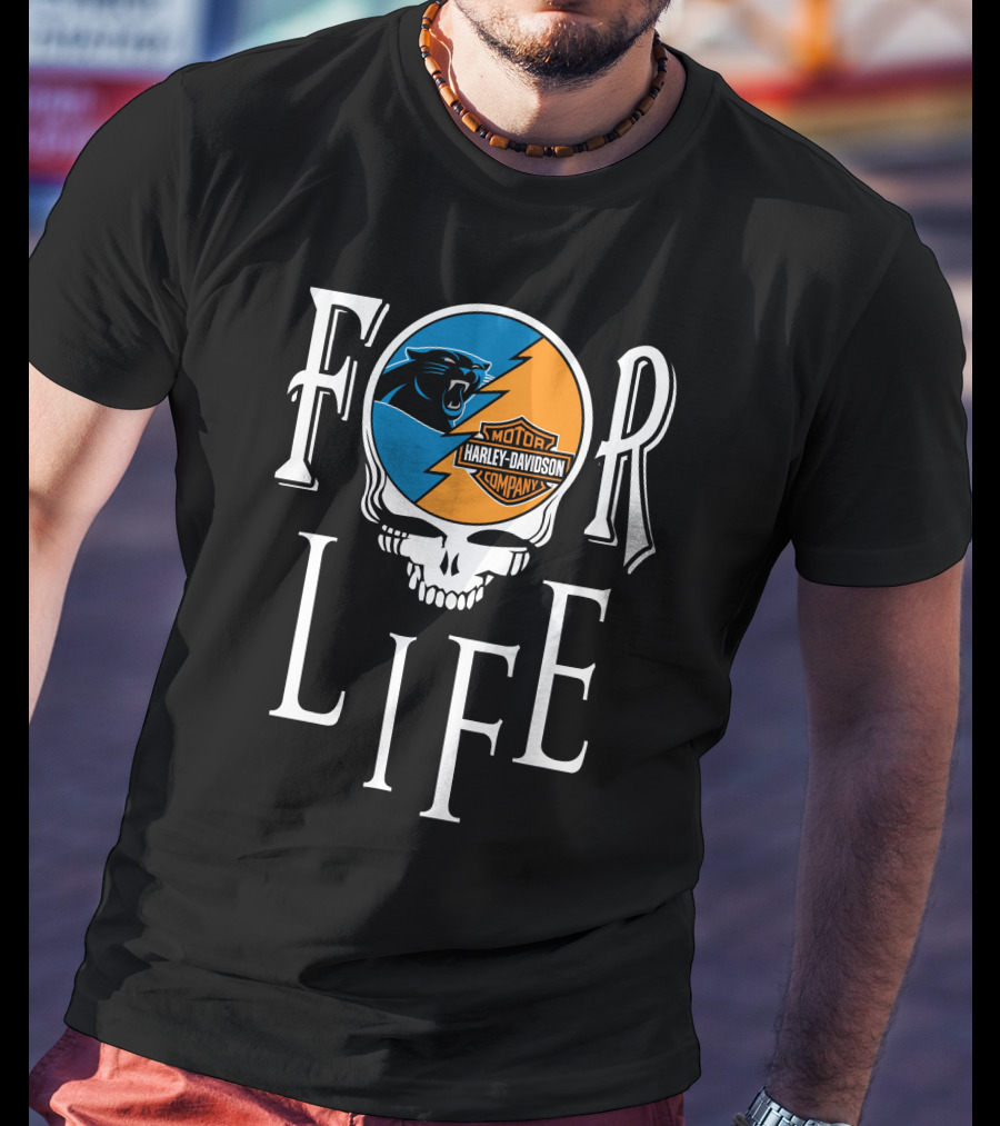 Carolina Panthers Harley Davidson For Life Nfl Skull T-Shirt