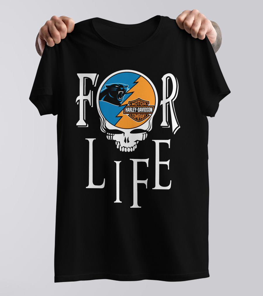 Carolina Panthers Harley Davidson For Life Nfl Skull T-Shirt
