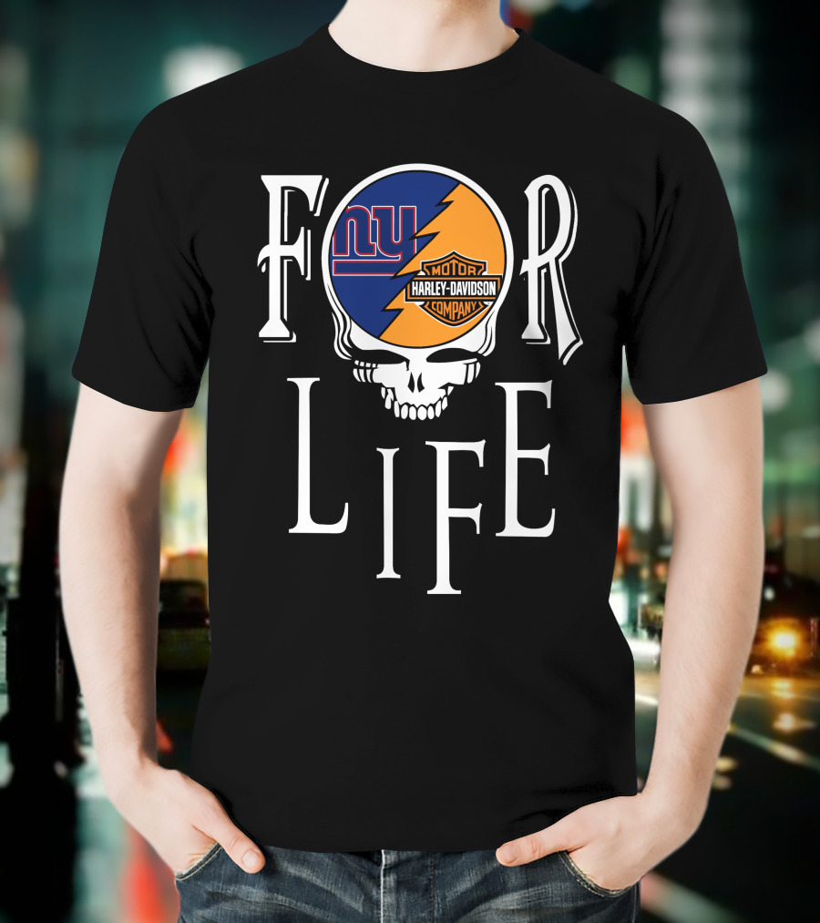 For Life New York Giants Harley Davidson Nfl Grateful Dead Skull T-Shirt