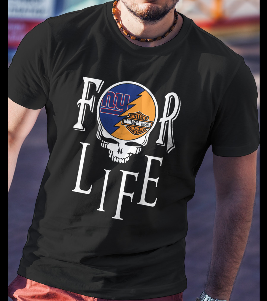 For Life New York Giants Harley Davidson Nfl Grateful Dead Skull T-Shirt