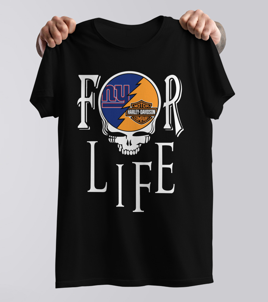 For Life New York Giants Harley Davidson Nfl Grateful Dead Skull T-Shirt