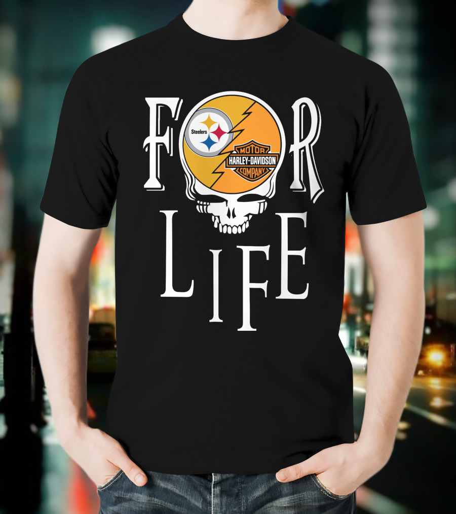Pittsburgh Steelers Harley Davidson Skull For Life Nfl Fandom T-Shirt