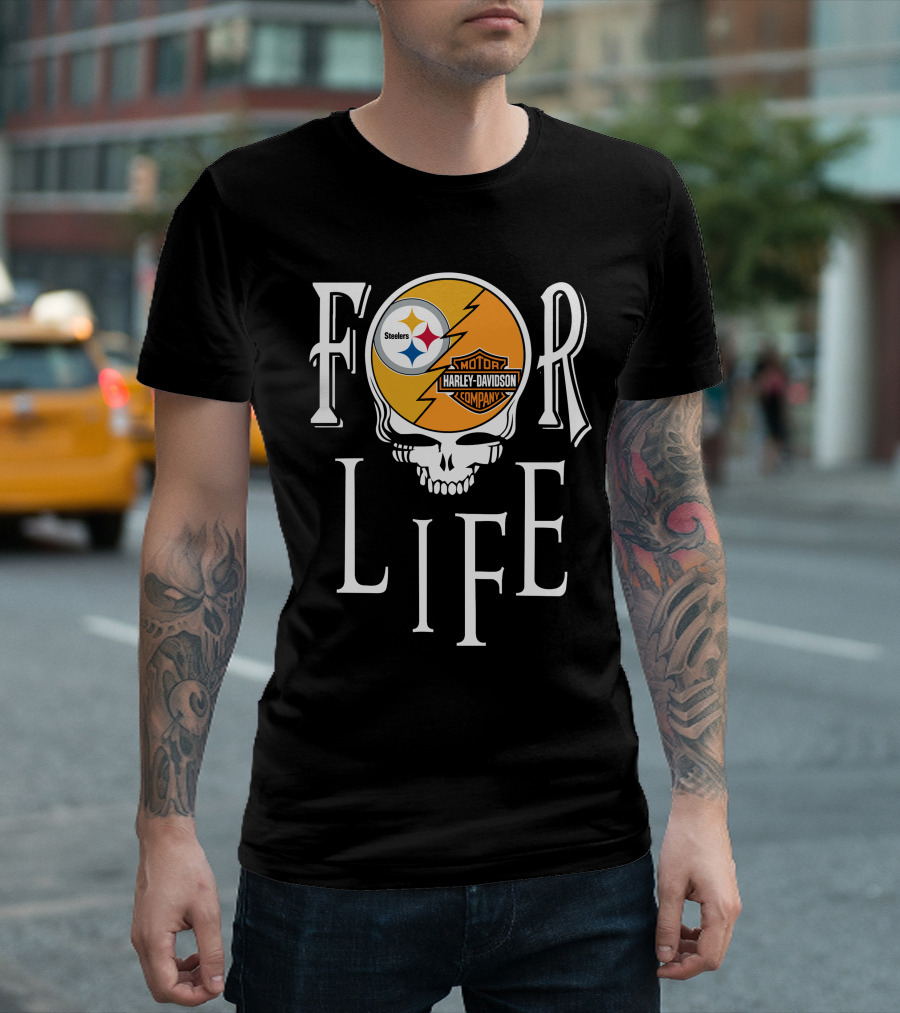 Pittsburgh Steelers Harley Davidson Skull For Life Nfl Fandom T-Shirt
