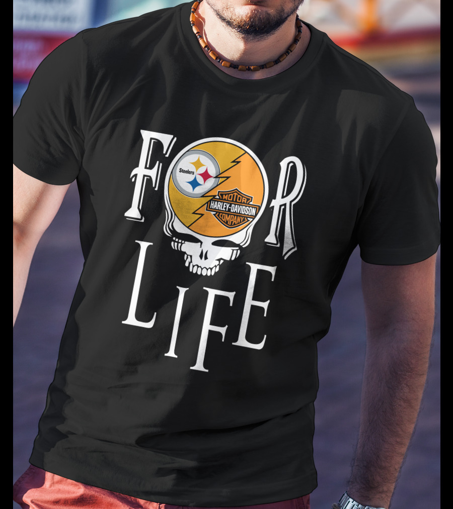 Pittsburgh Steelers Harley Davidson Skull For Life Nfl Fandom T-Shirt