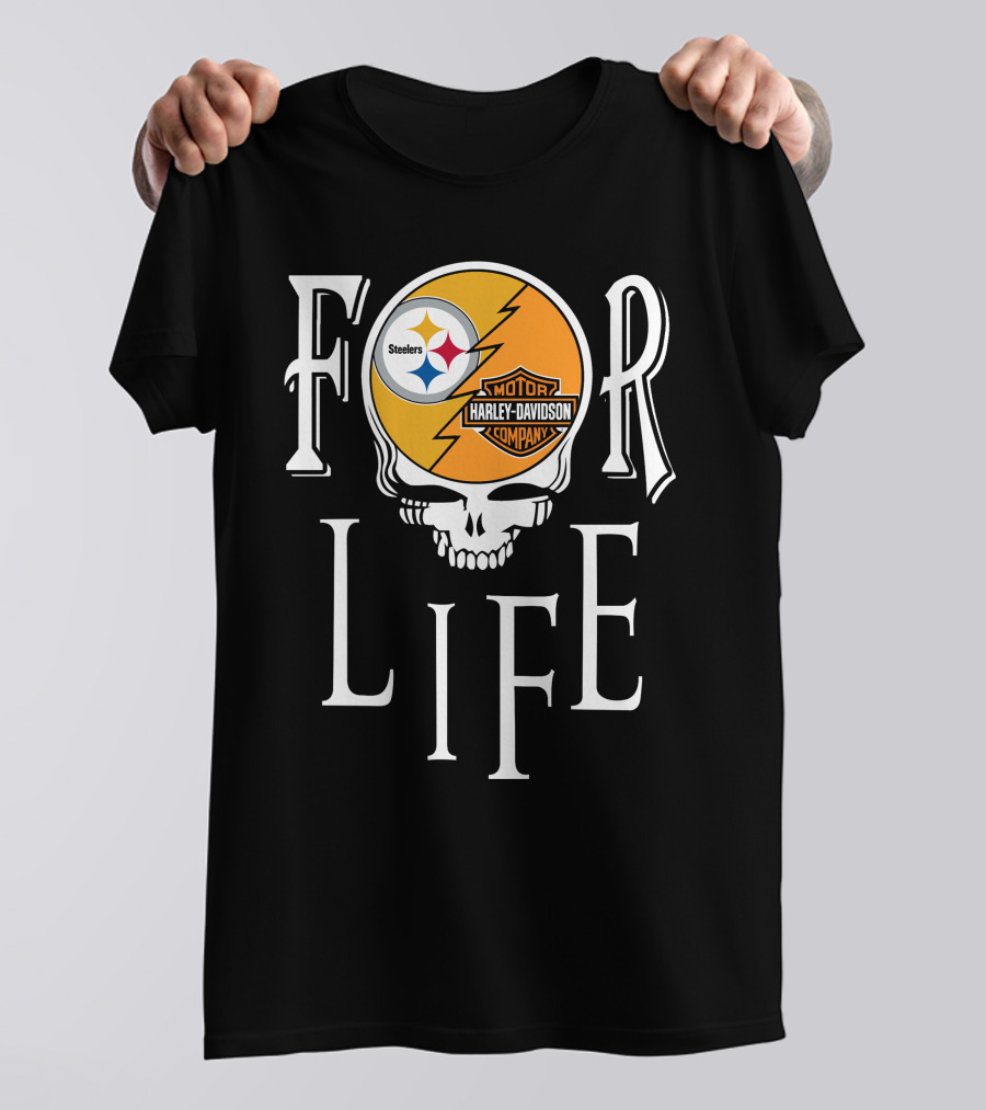 Pittsburgh Steelers Harley Davidson Skull For Life Nfl Fandom T-Shirt
