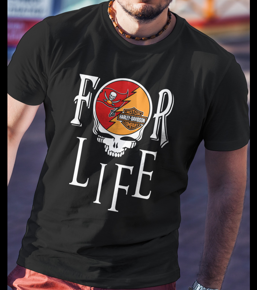 Tampa Bay Buccaneers Harley Davidson Skull Logo For Life Nfl T-Shirt