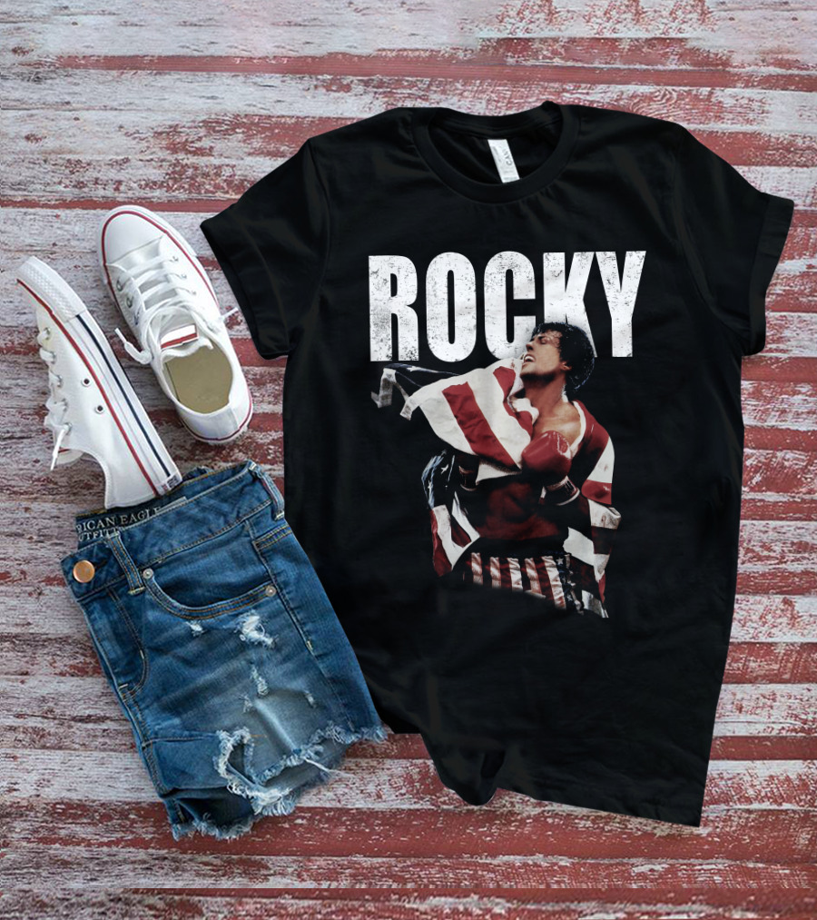 Rocky American Flag Victory Pose T-Shirt