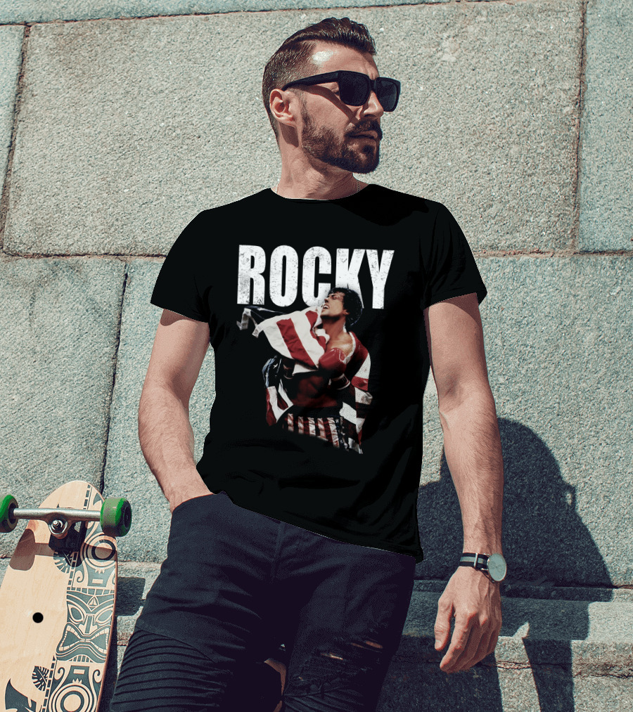 Rocky American Flag Victory Pose T-Shirt