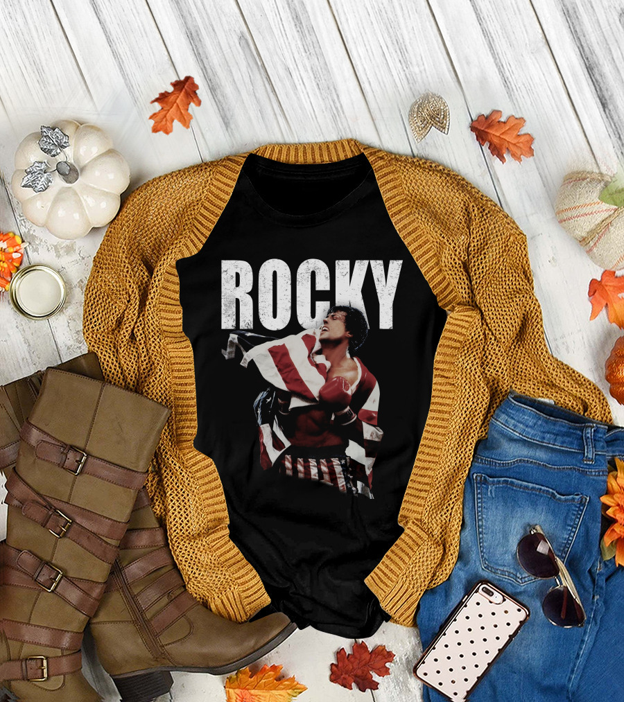 Rocky American Flag Victory Pose T-Shirt