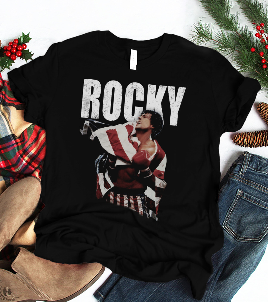 Rocky American Flag Victory Pose T-Shirt