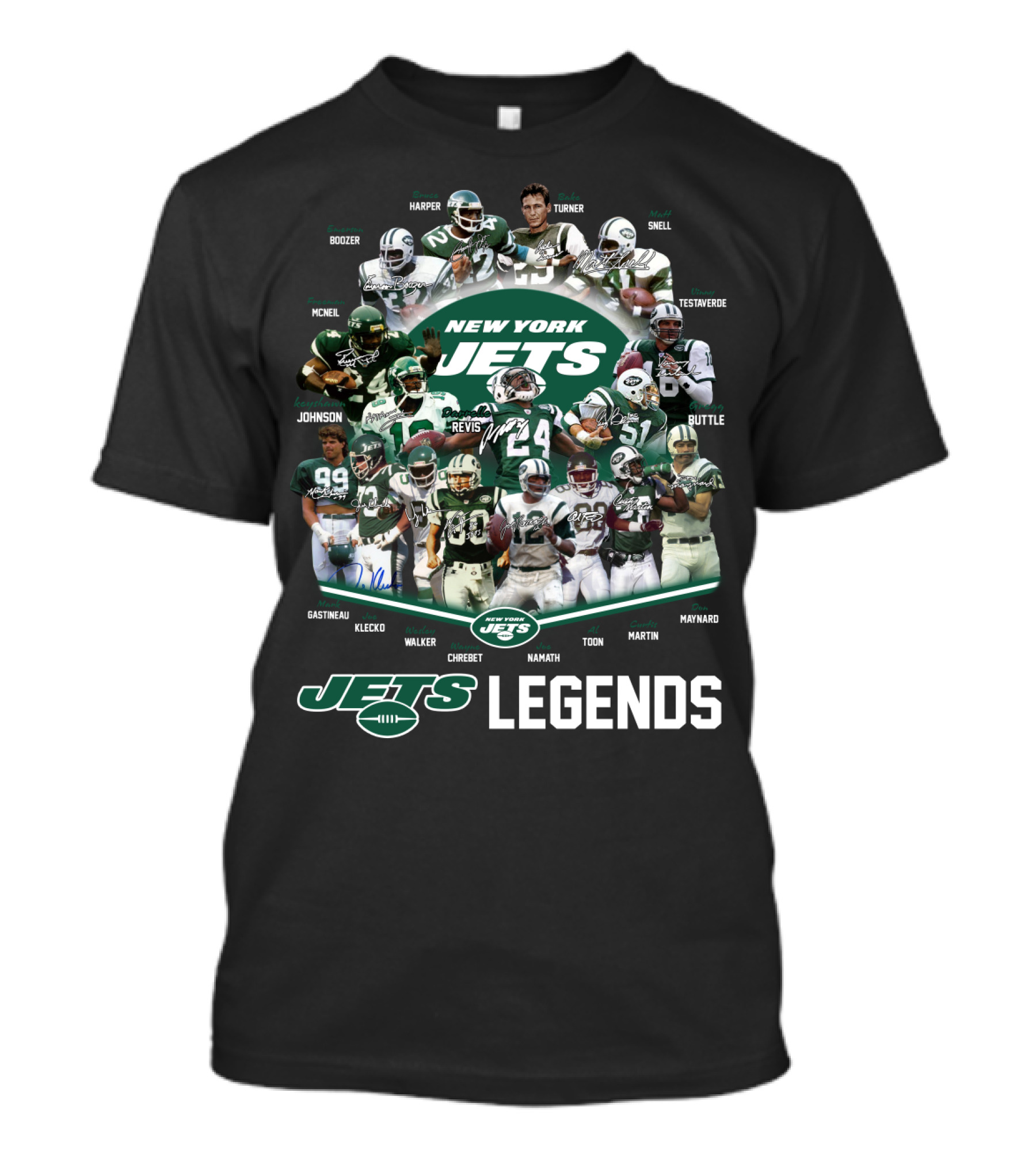 New York Jets Legends Revis Namath Martin Klecko Toon Maynard T-Shirt
