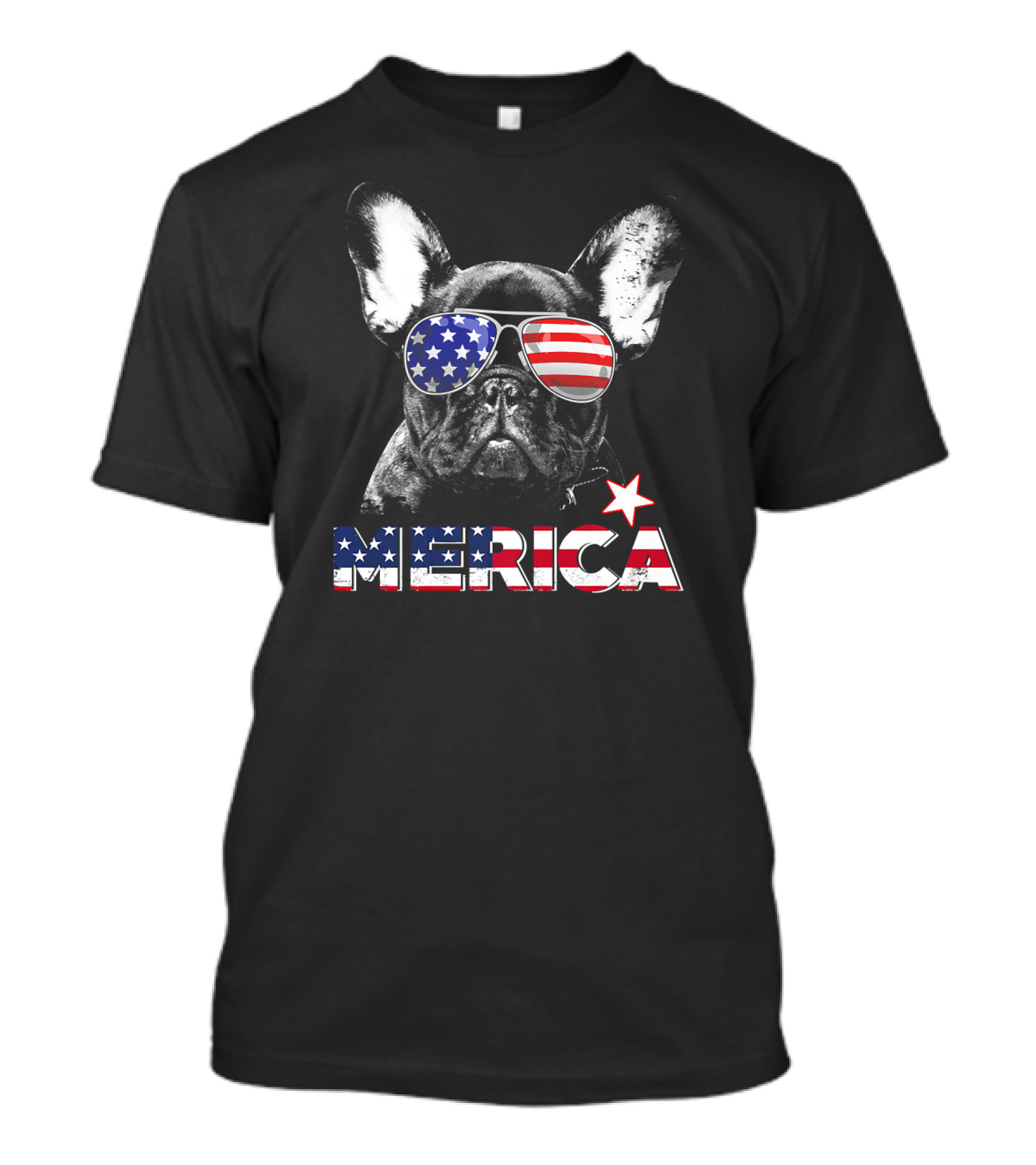 French Bulldog Merica Patriotic Star-Spangled Sunglasses USA T-Shirt