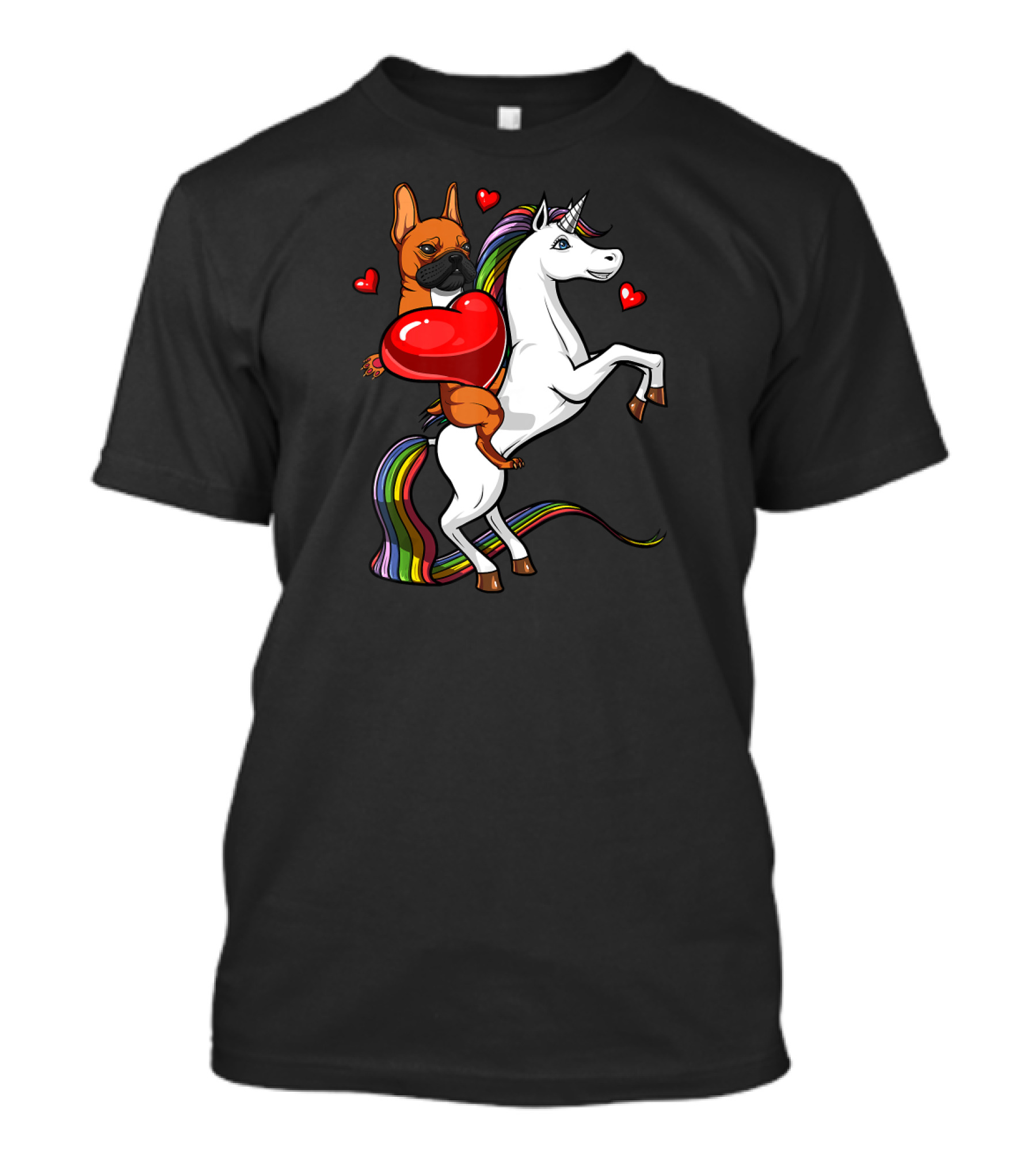 French Bulldog With Heart On Rainbow Unicorn Valentine's T-Shirt